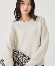 【ウール混/体型カバー】ラメガーター編み Vネックニット