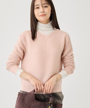 【ウール混／体型カバー】ラメガーター編み Vネックニット