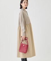 【1枚でコーデ完成！／体型カバー】布帛コンビウール混ニットワンピース