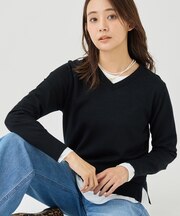 【上品な光沢感】エクストラファインウールVネックニット