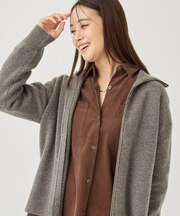 【ウール混/カラーネップ】畦編みジップアップカーディガンニット