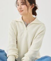 【ウール混／クロップド丈】畦編みスキッパー衿ニット