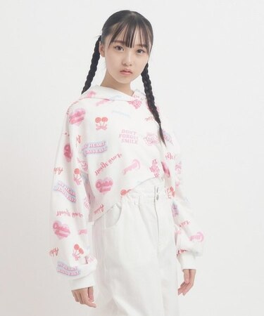 【るーつくコラボ】総柄プリントショートフーディー
