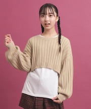 【セットアイテム】ベーシック レイヤー見せショート丈ニット