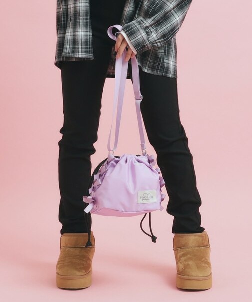 カジュアルリボン巾着ショルダー