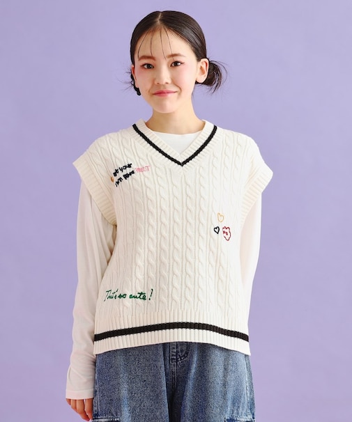 【SETアイテム】手書き風ニットベスト＋ロンTセット