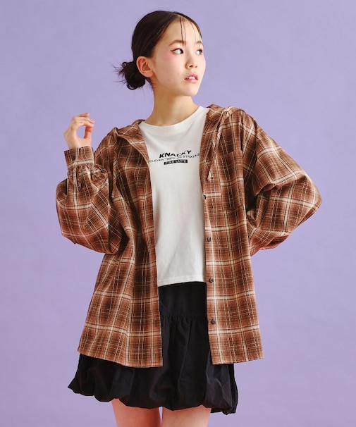 【SETアイテム】チェックシャツパーカ＋ロンT