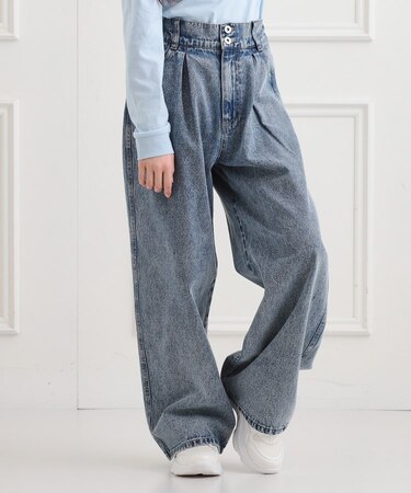 タックワイドストレートデニム