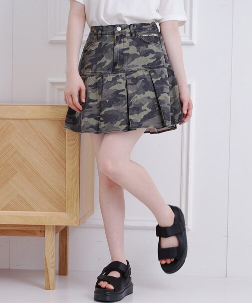 デニム裾プリーツスカート