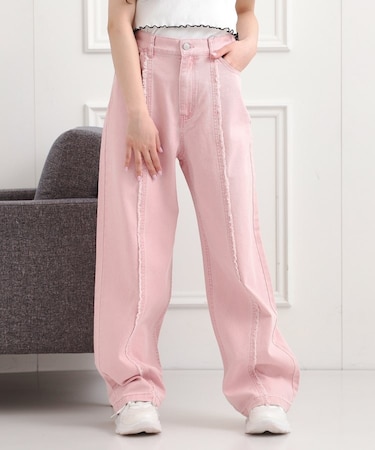 センターフリンジデニムパンツ
