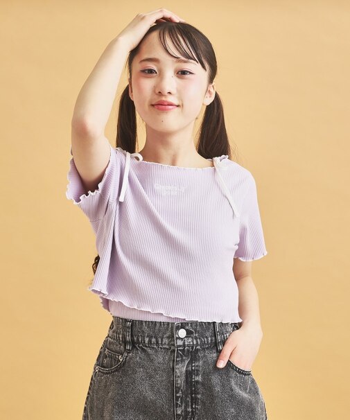 【セットアイテム】オフショルテレコTシャツ+テレコキャミ