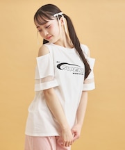 チュール切替肩あきTシャツ