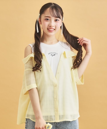 シアーシャツドッキングトップス