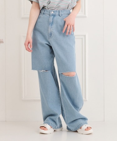 膝ダメージデニムパンツ