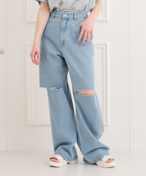 膝ダメージデニムパンツ