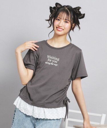 裾レースドロストトップス