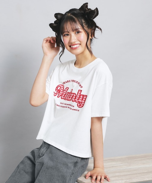 接触冷感 ギンガムアップリケTシャツ