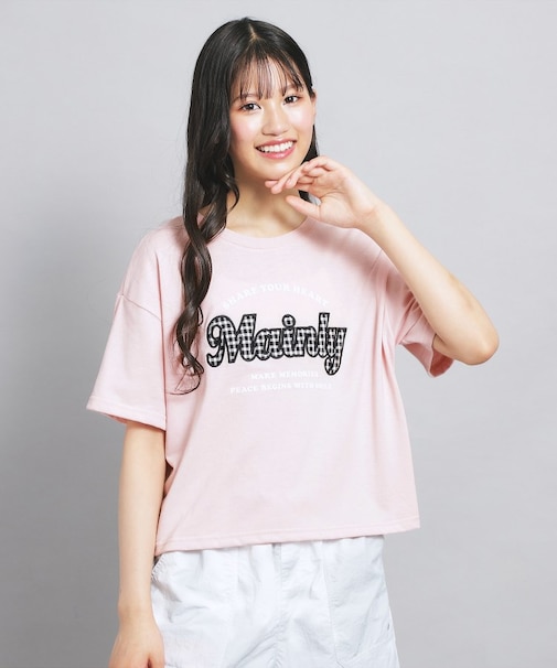 ギンガムアップリケTシャツ