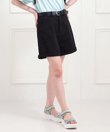 ベルト付きデニムショートパンツ