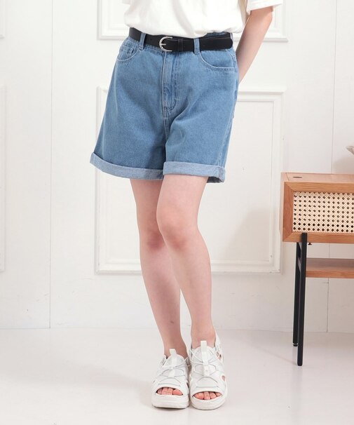 ベルト付きデニムショートパンツ