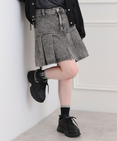 デニム裾プリーツスカート｜ピンクラテの通販｜&mall（アンドモール