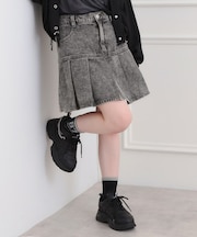 デニム裾プリーツスカート