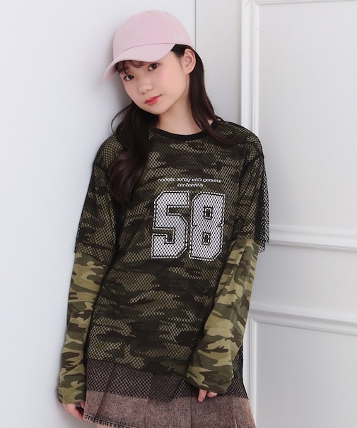 メッシュレイヤード風ロングT