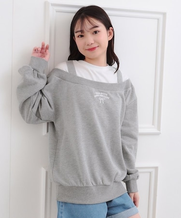 ラメ裏毛オフショル風プルオーバー