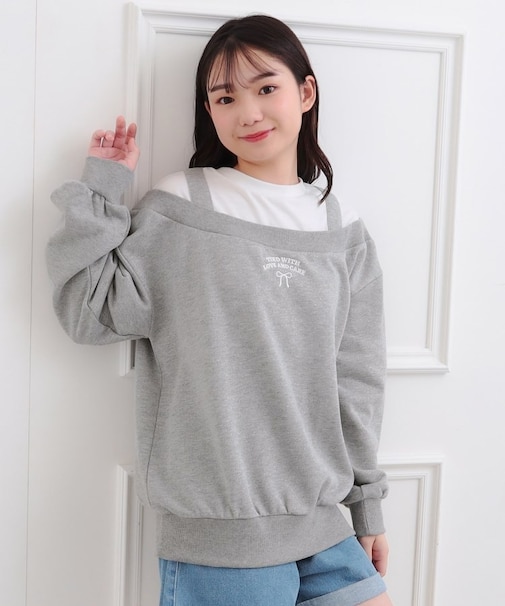 ラメ裏毛オフショル風プルオーバー