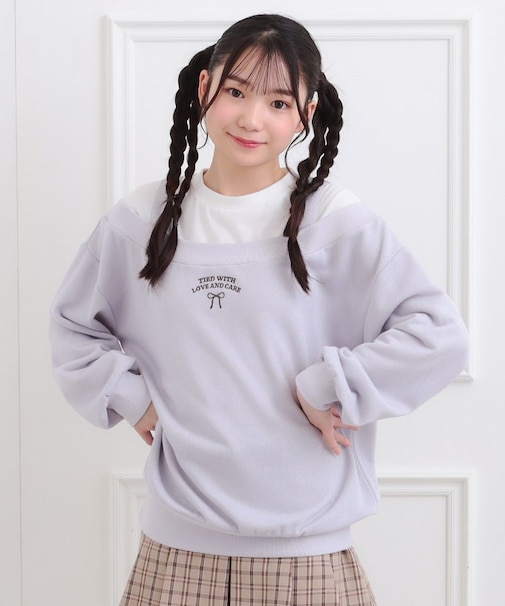 ラメ裏毛オフショル風プルオーバー