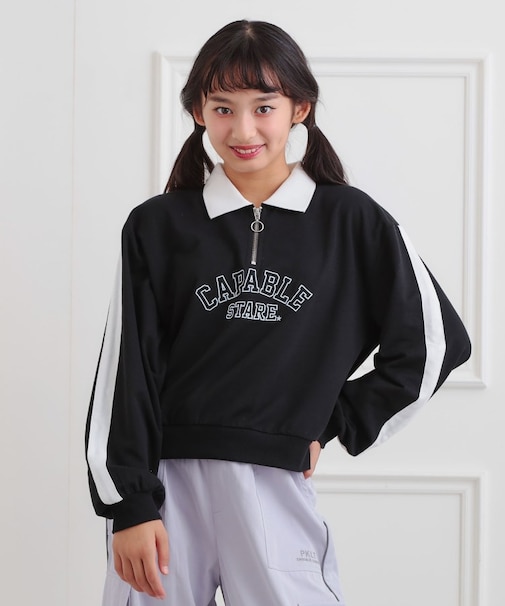 ミニ裏カレッジ衿付きハーフZIPプルオーバー