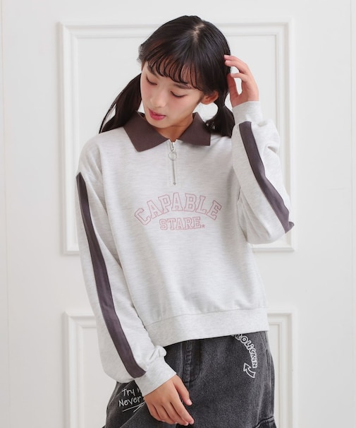 ミニ裏カレッジ衿付きハーフZIPプルオーバー