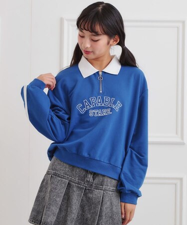 ミニ裏カレッジ衿付きハーフZIPプルオーバー