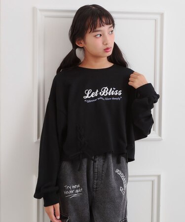 レースアップ刺繍裏毛プルオーバー