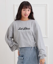 レースアップ刺繍裏毛プルオーバー