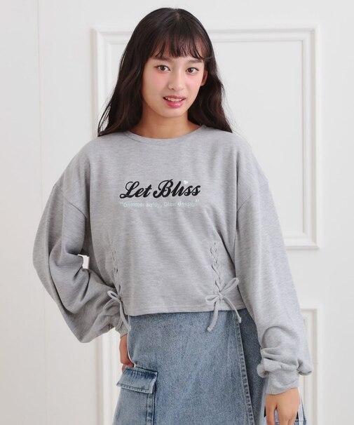 レースアップ刺繍裏毛プルオーバー