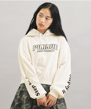 袖ロゴプリント短丈パーカー