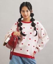 ウォッシャブルハート柄ニットプルオーバー