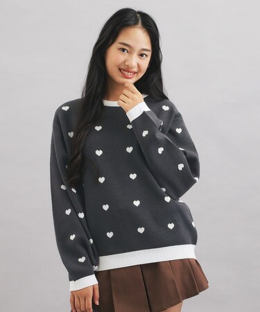 ウォッシャブルハート柄ニットプルオーバー