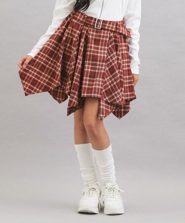 チェック変形ヘムスカート