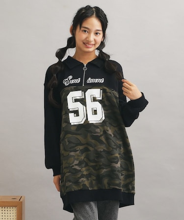 ナンバー切替ハーフジップワンピース