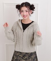 モールニットケーブルカーディガン