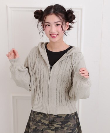 モールニットケーブルカーディガン