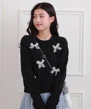 リボン付ニットプルオーバー