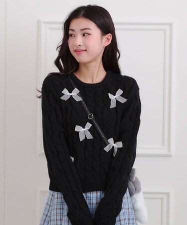 リボン付ニットプルオーバー