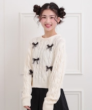 リボン付ニットプルオーバー