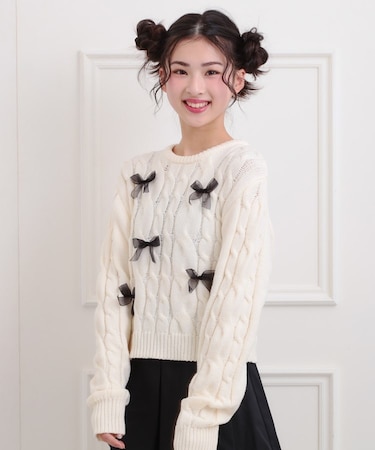 リボン付ニットプルオーバー