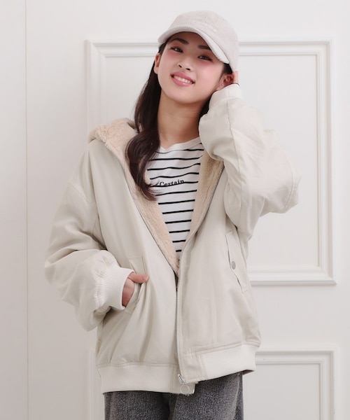 リバーシブル　ファー　ジャケット ZARA］リバーシブルファーボンバージャケット (ZARA/ブルゾン