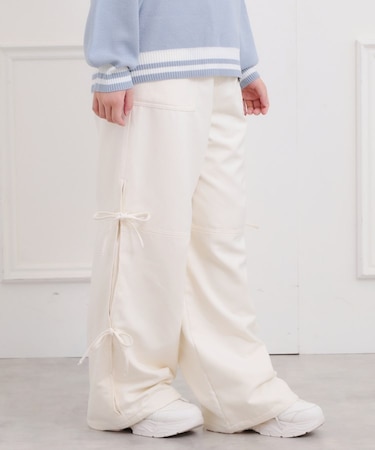 ピーチ起毛リボン付カーゴパンツ