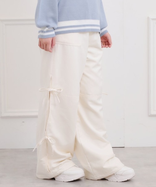 ピーチ起毛リボン付カーゴパンツ